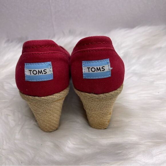 Toms Calypso Red Canvas Peep Toe Wedge Espadrille 10 - Picture 4 of 8